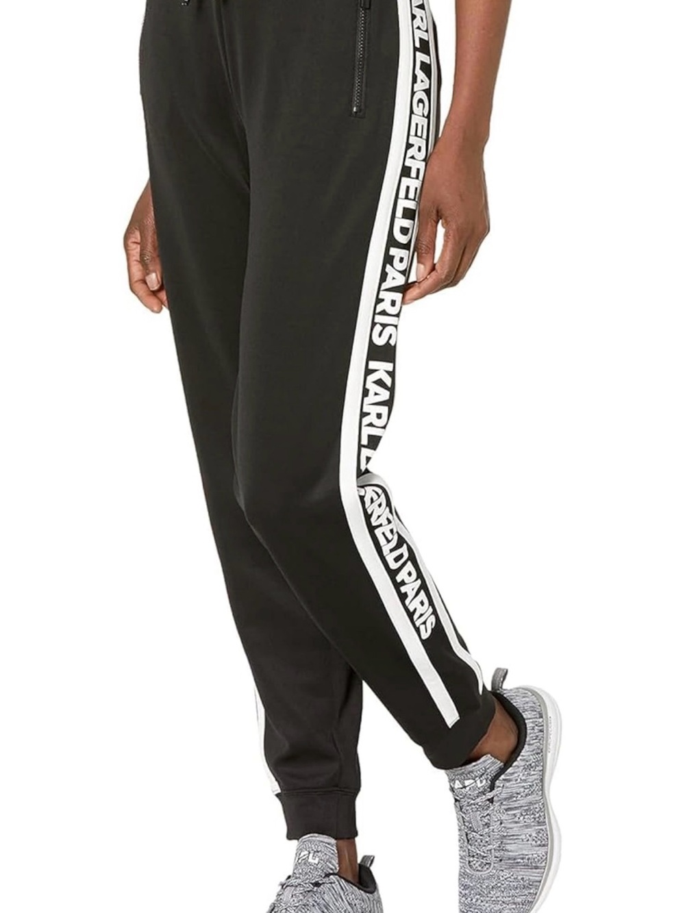 Karl Lagerfeld Black Joggers with White Logo Side Stripe